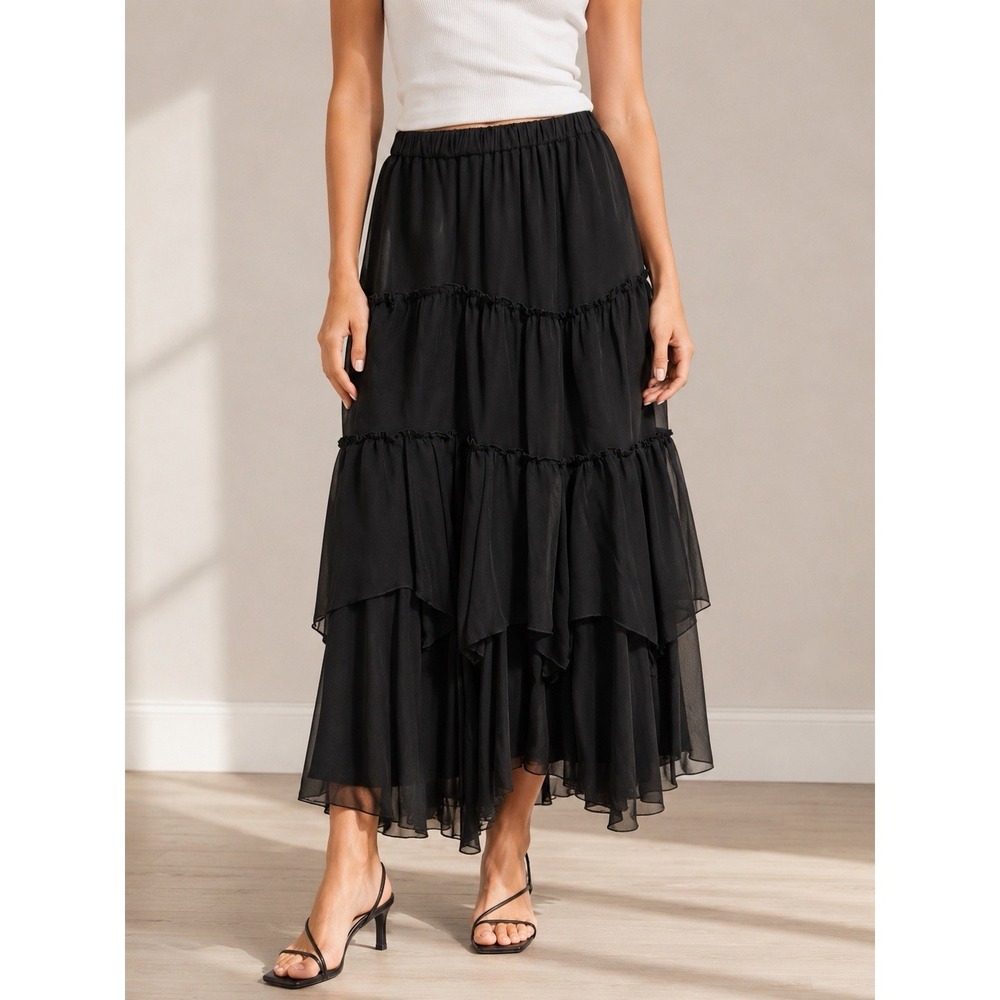 American Holic Black Maxi Skirt Medium Tulle Lined Flowy Ballerina‎ Boho Japan M